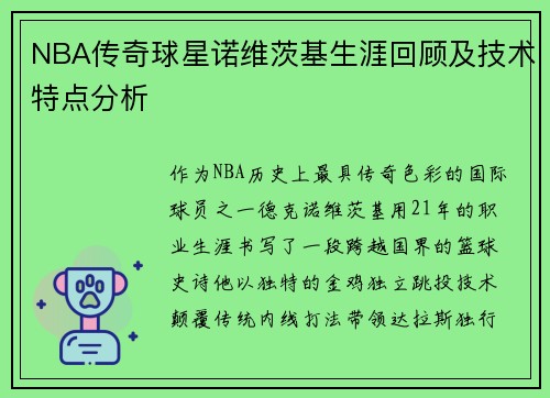 NBA传奇球星诺维茨基生涯回顾及技术特点分析